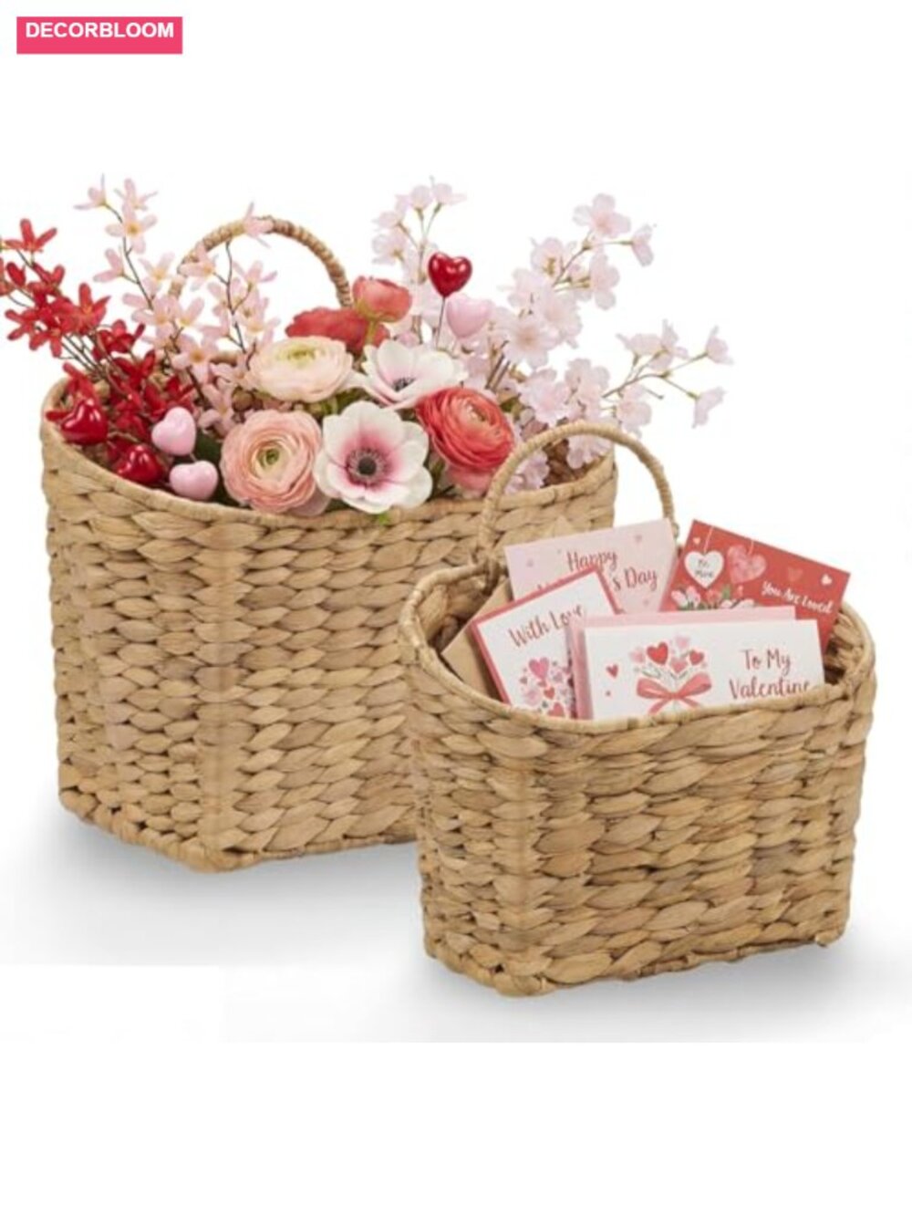 Wicker Hanging Basket Set of 2, Natural Water Hyacinth Wall Mounted Storage